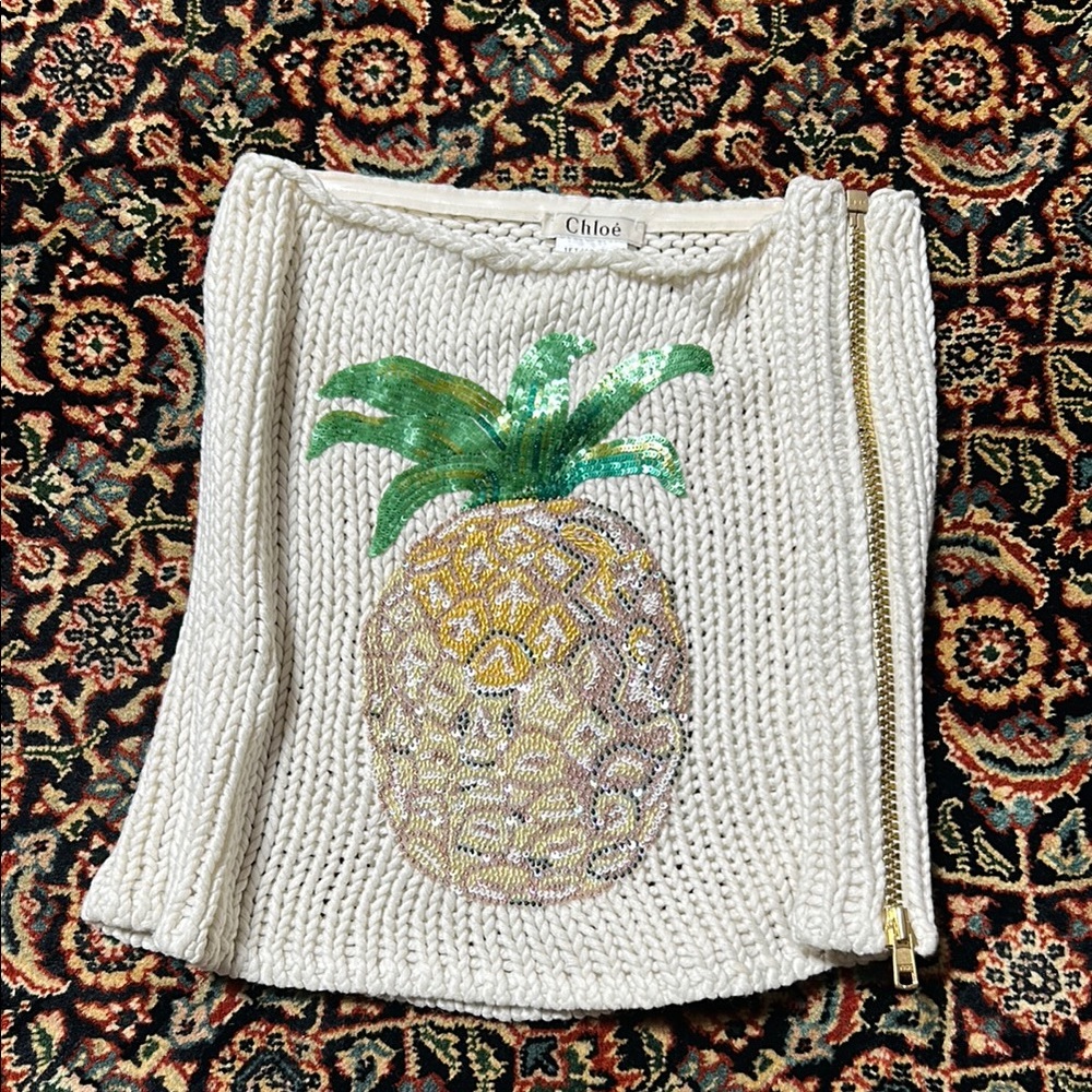 Chloe by Stella McCartney White Knit Pineapple Top